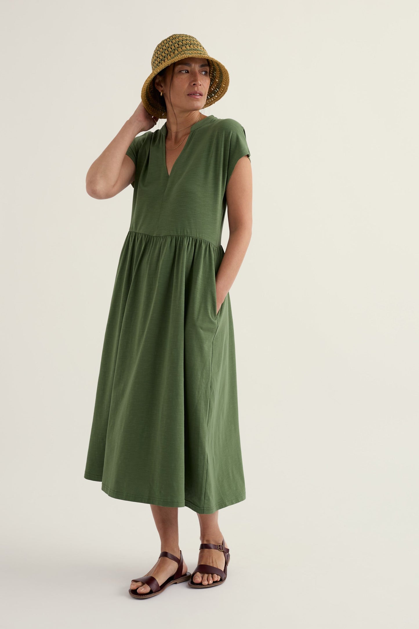 Zinnia Short Sleeve Jersey Midi Dress